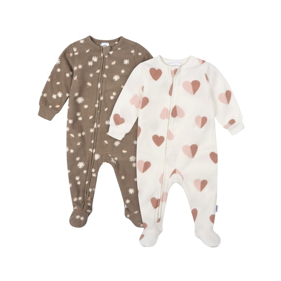 Gerber Baby and Toddler Girl 2pc Footed Blanket Sleepers, Sizes (0-3 Months - 5T)
