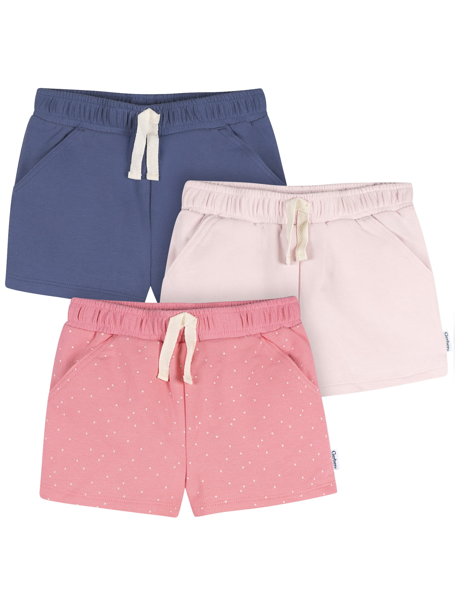 Gerber Baby and Toddler Girl Knit Shorts, 3-Pack, Sizes 0/3 Months - 5T