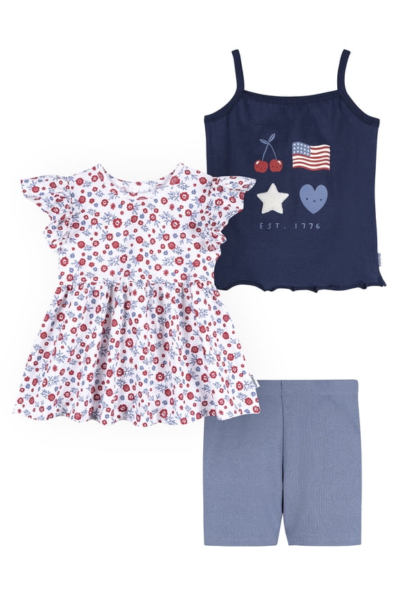 Baby and Toddler Girl Playwear Outfit set, 3-Piece, Sizes 12 Months-5T