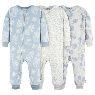 Gerber Baby and Toddler Girls Footless Fleece Pajamas, 3 Pack, Sizes 12 Months - 5T