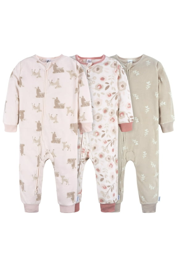 Baby and Toddler Girls Footless Fleece Pajamas, 3 Pack, Sizes 12 Months - 5T