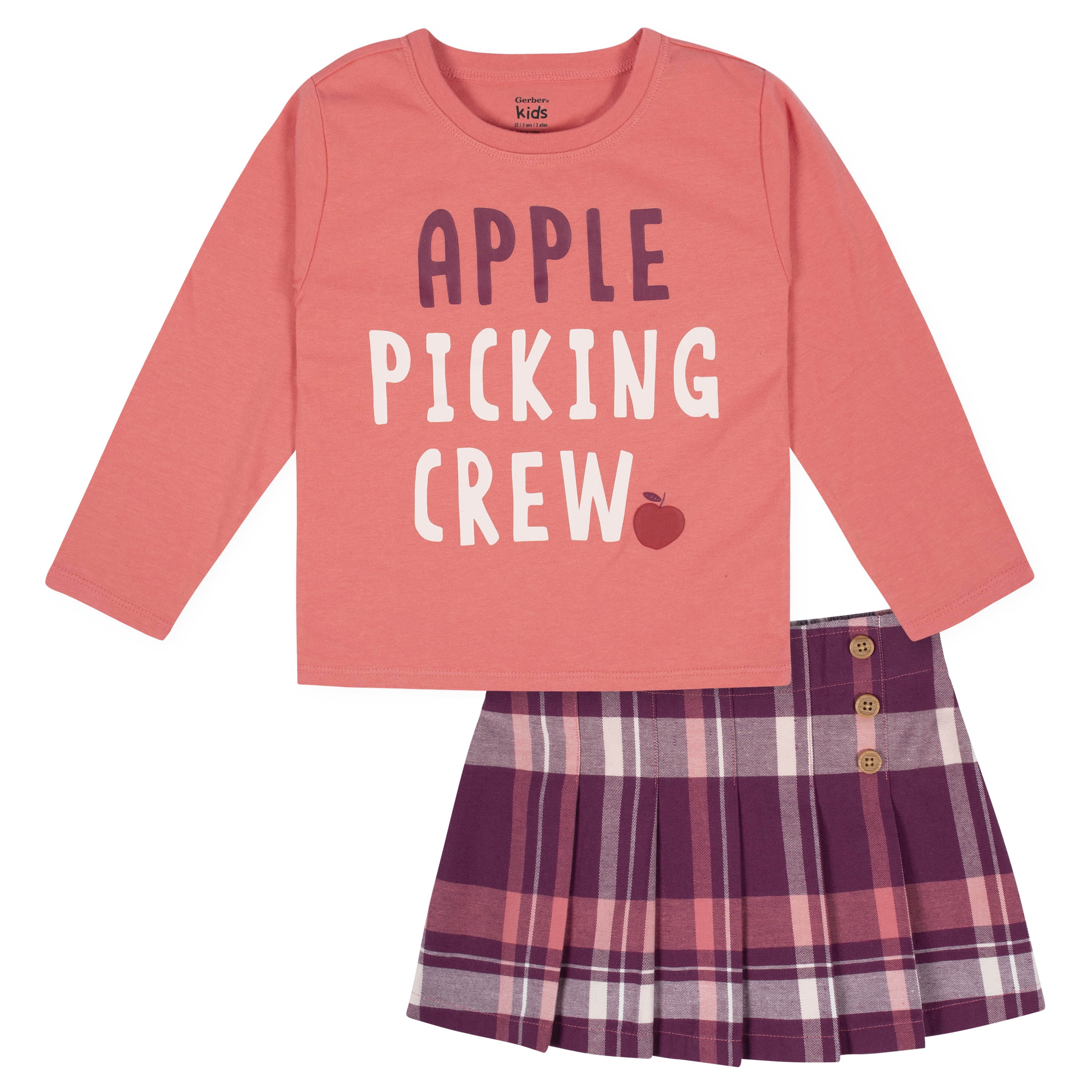 Gerber Baby and Toddler Girls Plaid Tee & Skirt Set, 2 Piece, Sizes 12 Months - 5T