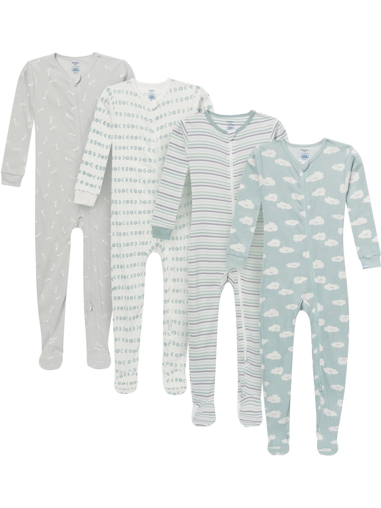 Gerber Baby and Toddler Neutral 2-Way Zipper Footed Unionsuits, 4-Pack, 0/3 Months - 5T