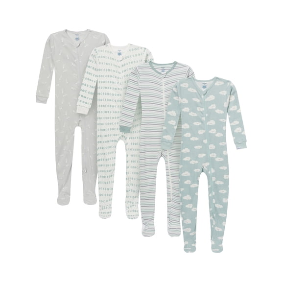 Gerber Baby and Toddler Neutral Footed Unionsuits, 4-Pack, 0/3 Months - 5T
