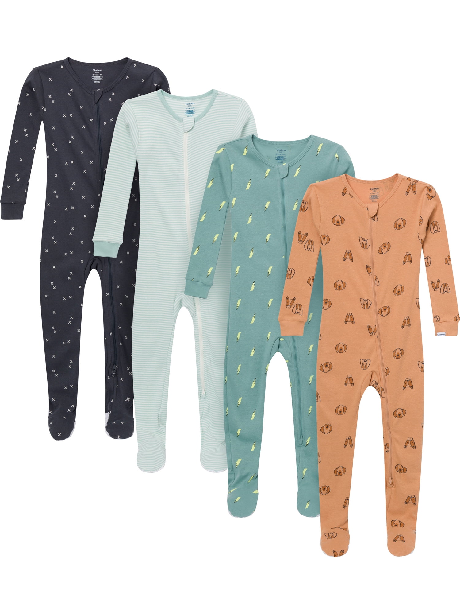 Gerber Baby and Toddler Neutral 2-Way Zipper Footed Unionsuits, 4-Pack, 0/3 Months - 5T