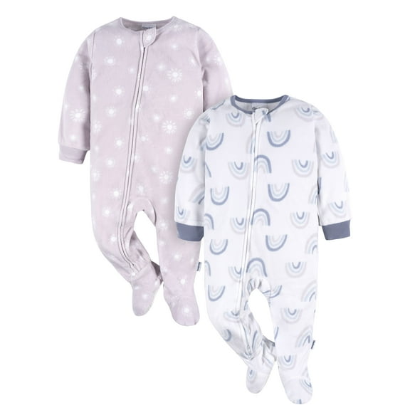 Gerber Baby and Toddler Neutral Microfleece Blanket Sleeper Pajamas, 2-Pack, Sizes 0/3 Months -5T