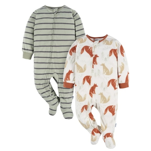 Gerber Baby and Toddler Neutral Microfleece Blanket Sleeper Pajamas, 2-Pack, Sizes 0/3 Months -5T