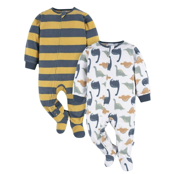 Gerber Baby and Toddler Neutral Microfleece Blanket Sleeper Pajamas, 2-Pack, Sizes 0/3 Months -5T