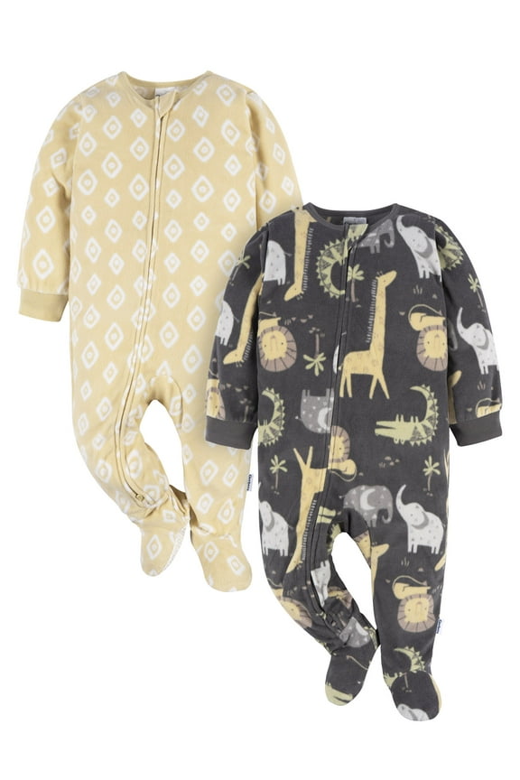 Baby and Toddler Neutral Microfleece Blanket Sleeper Pajamas, 2-Pack, Sizes 0/3 Months -5T
