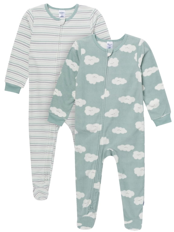 Baby and Toddler Neutral Microfleece 2-Way Zipper Blanket Sleeper Pajamas, 2-Pack, Sizes 0/3 Months - 5T