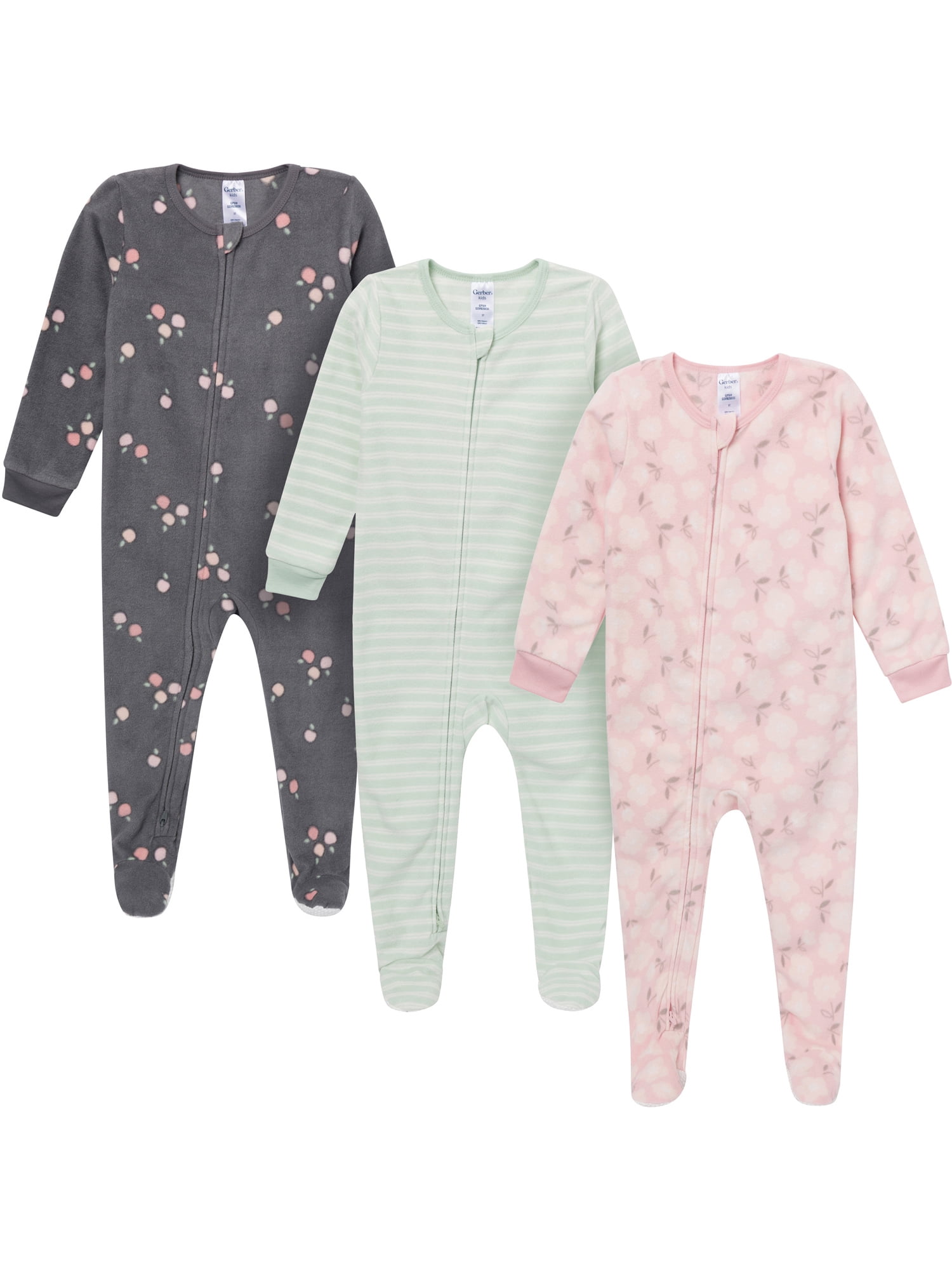 Gerber Baby and Toddler Neutral Microfleece 2-Way Zipper Blanket Sleeper Pajamas, 3-Pack, Sizes 0/3 Months - 5T
