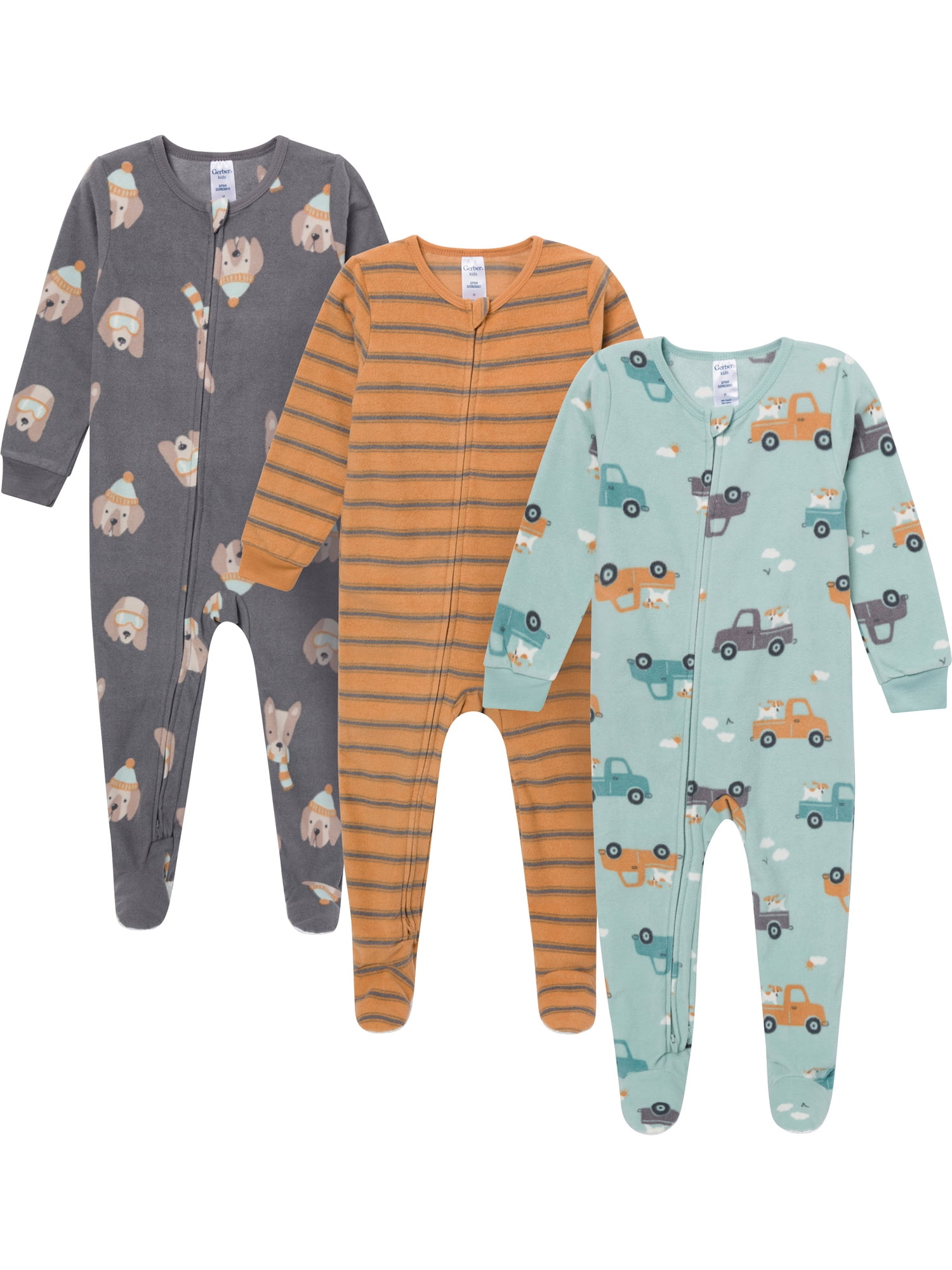 Gerber Baby and Toddler Neutral Microfleece 2-Way Zipper Blanket Sleeper Pajamas, 3-Pack, Sizes 0/3 Months - 5T