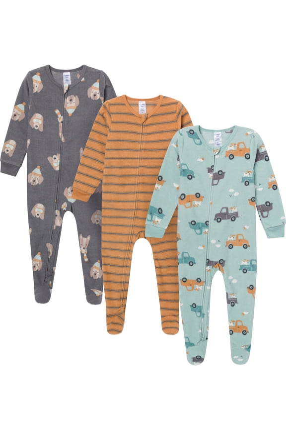 Baby and Toddler Neutral Microfleece 2-Way Zipper Blanket Sleeper Pajamas, 3-Pack, Sizes 0/3 Months - 5T