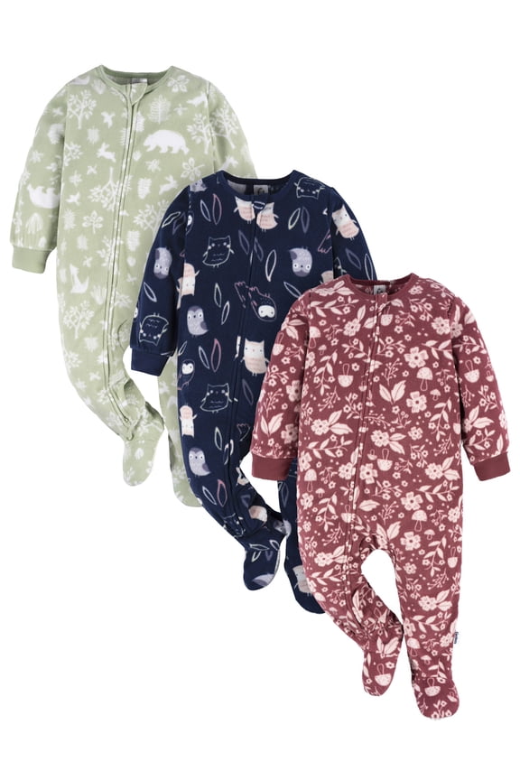 Baby and Toddler Neutral Microfleece Blanket Sleeper Pajamas, 3-Pack, Sizes 0/3 Months -5T