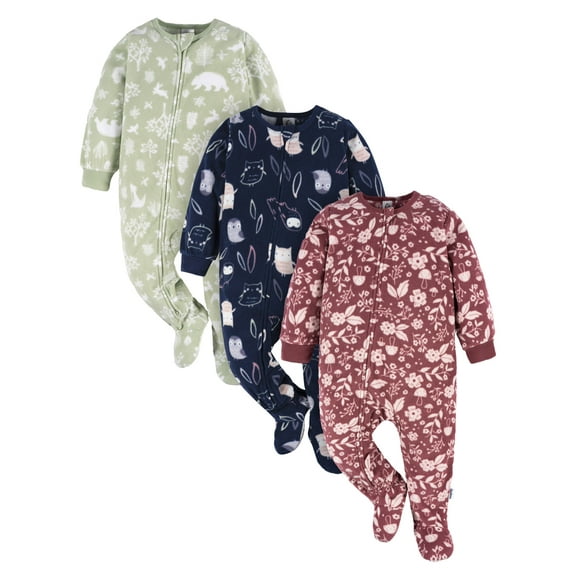 Gerber Baby and Toddler Neutral Microfleece Blanket Sleeper Pajamas, 3-Pack, Sizes 0/3 Months -5T