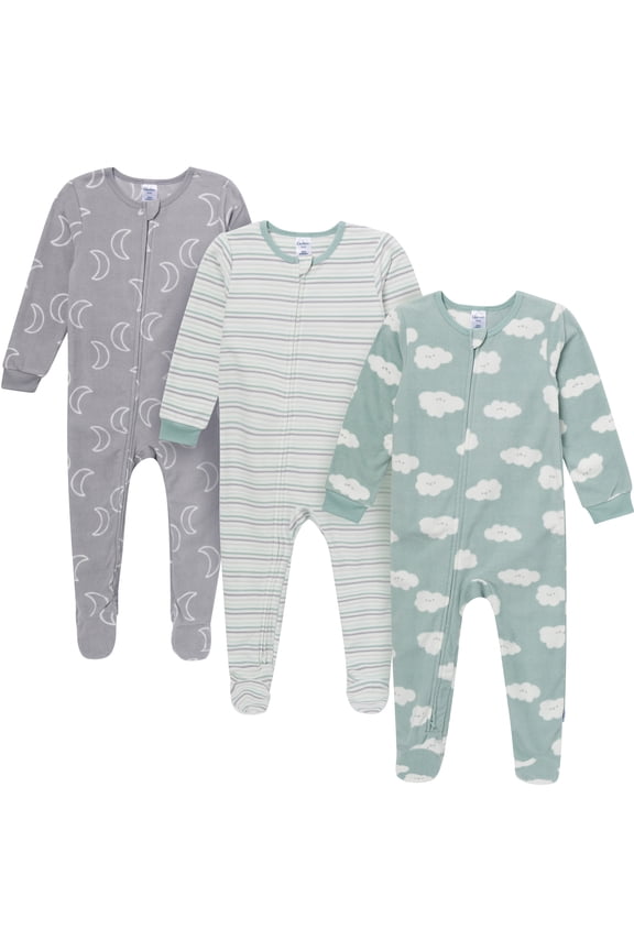 Baby and Toddler Neutral Microfleece Blanket Sleeper Pajamas, 3-Pack, Sizes 0/3 Months - 5T