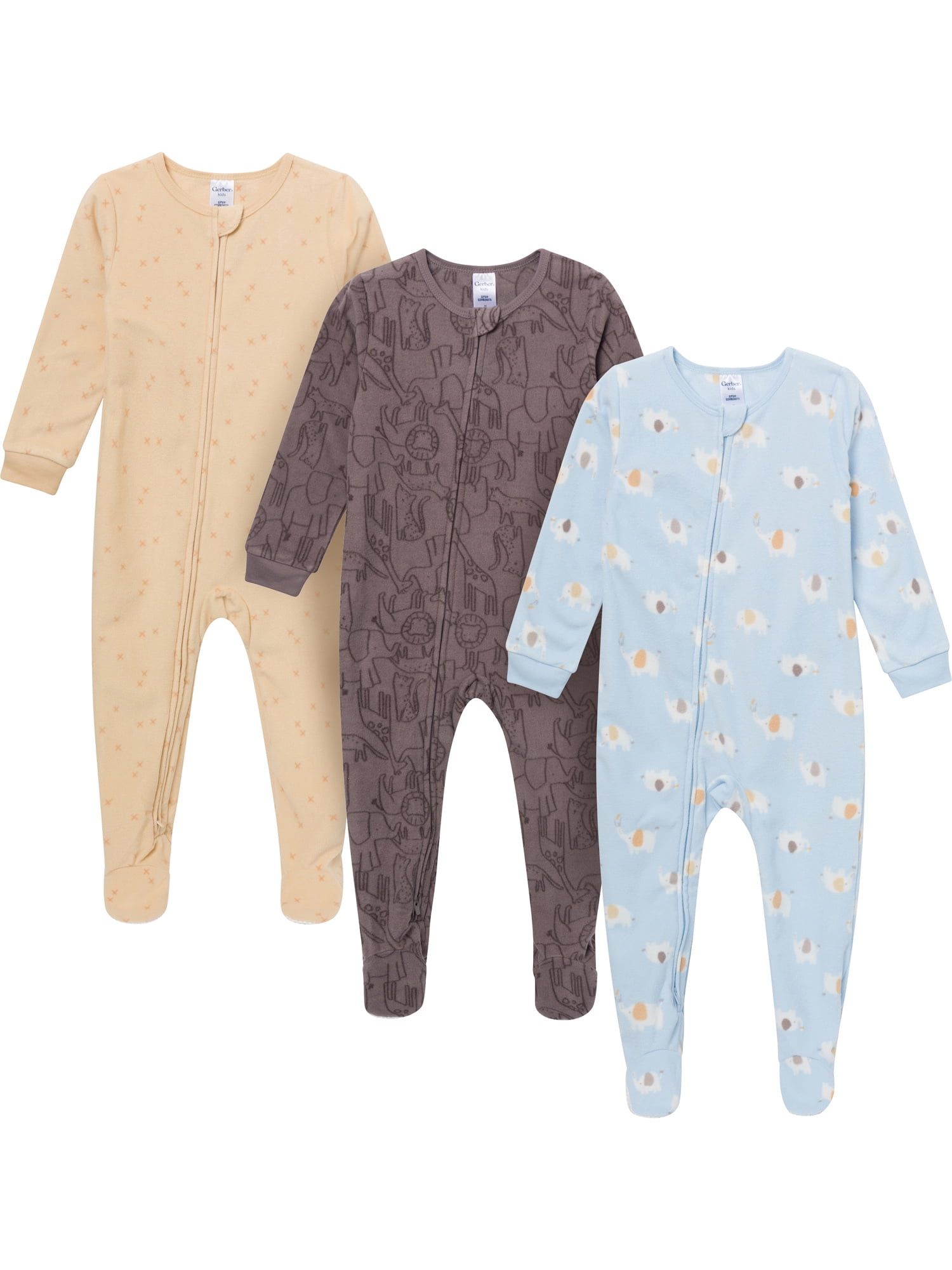 Gerber Baby and Toddler Neutral Microfleece 2-Way Zipper Blanket Sleeper Pajamas, 3-Pack, Sizes 0/3 Months - 5T