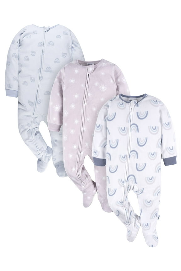 Baby and Toddler Neutral Microfleece Blanket Sleeper Pajamas, 3-Pack, Sizes 0/3M-5T