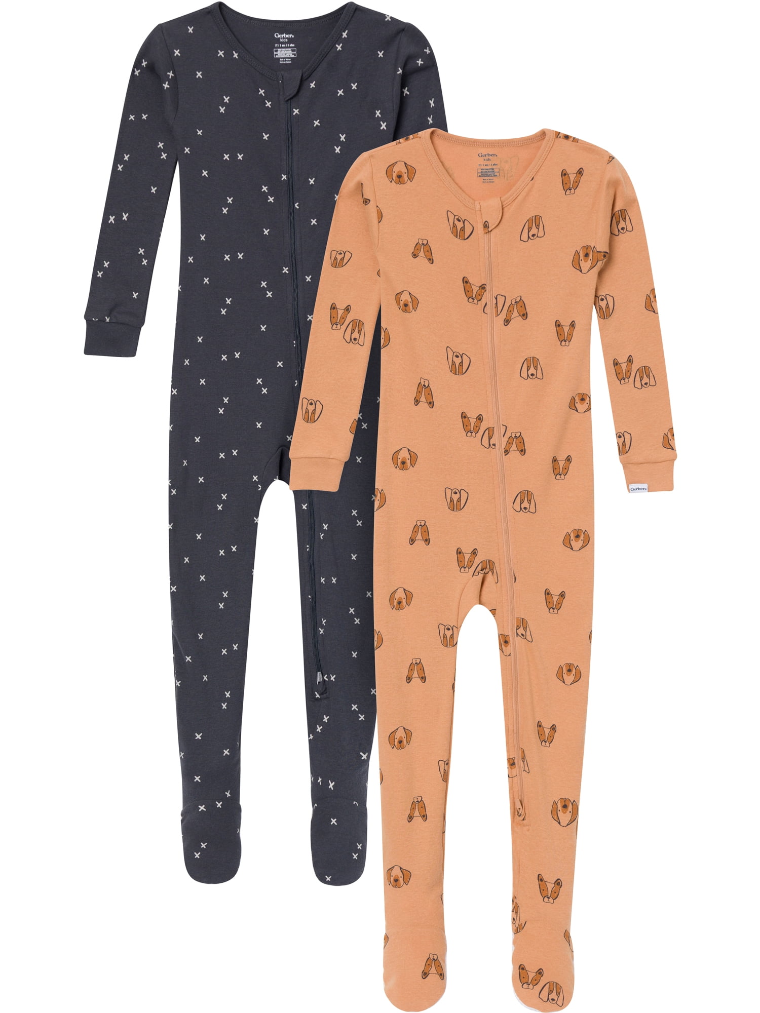 Gerber Baby and Toddler Neutral Tight Fitting Footed 2-Way Zipper Unionsuits, 2-Pack, Sizes 0/3 Months - 5T