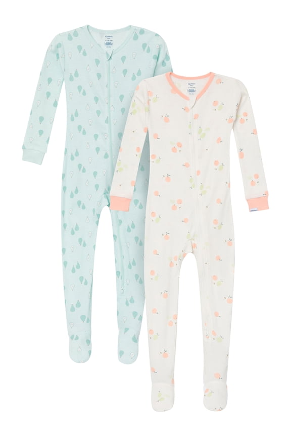 Baby and Toddler Neutral Tight Fitting Footed Unionsuits, 2-Pack, Sizes 0/3 Months - 5T