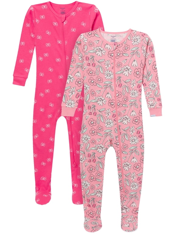 Baby and Toddler Neutral Tight Fitting Footed 2-Way Zipper Unionsuits, 2-Pack, Sizes 0/3 Months - 5T
