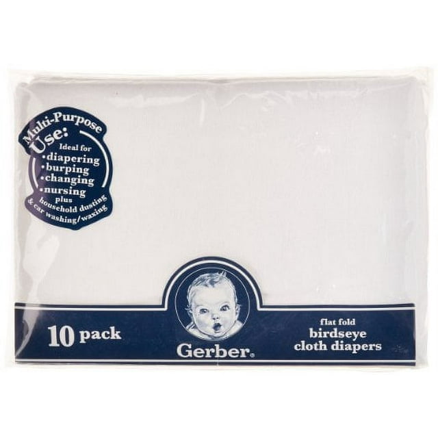 Gerber Birdseye Flatfold Cloth Diapers, White, 10 Count