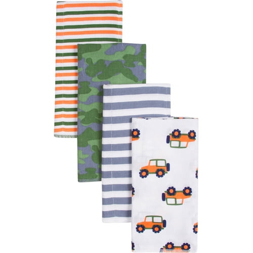 Gerber Boy Print Prefold Diaper Burp Cloths, 4 count