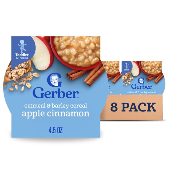 (8 pack) Gerber Mealtime for Toddler, Oatmeal & Barley Cereal, Apple Cinnamon, 4.5 oz