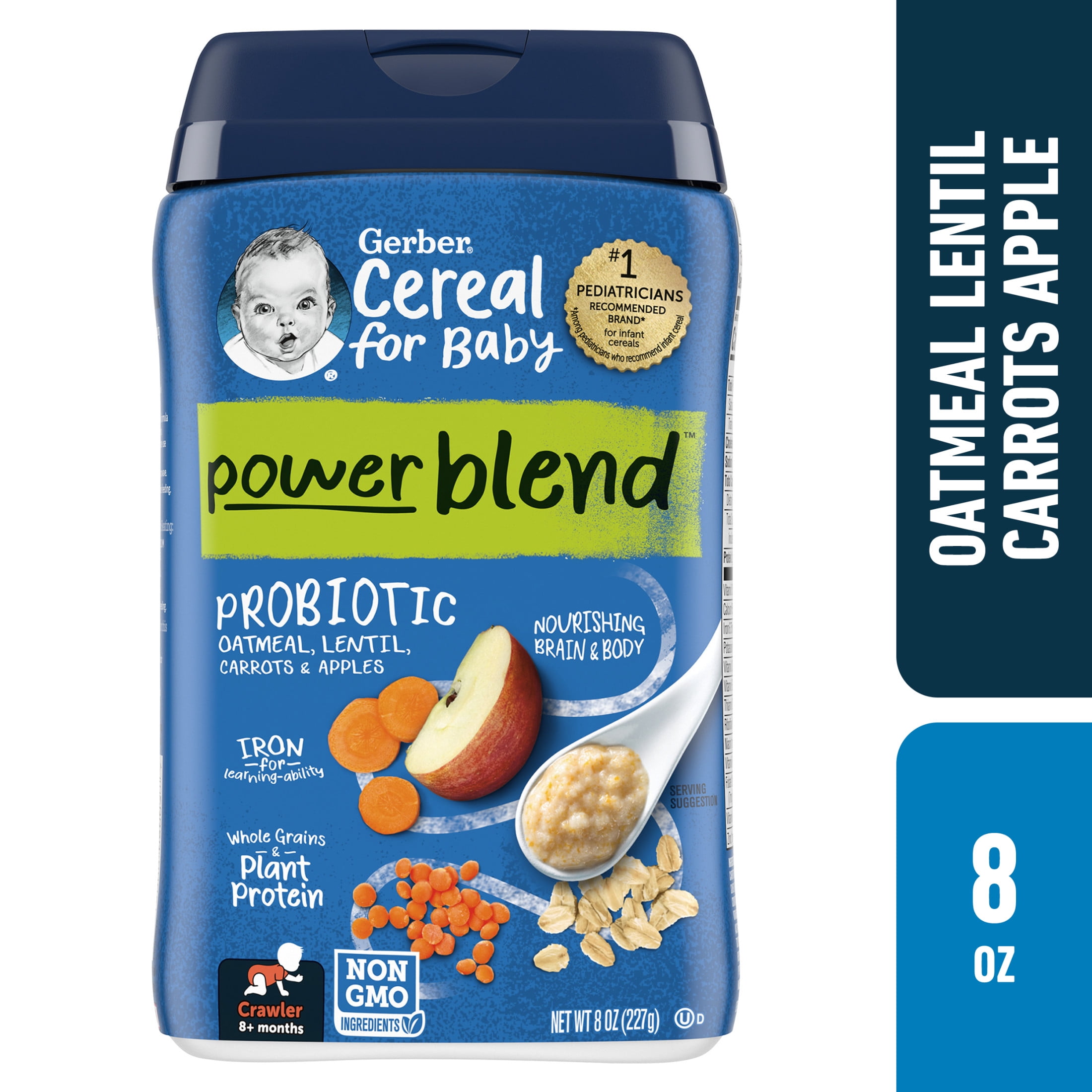 Gerber Cereal 3rd Foods Probiotic Lentil Carrot Apple Oatmeal Baby Cereal, 8 oz Canister