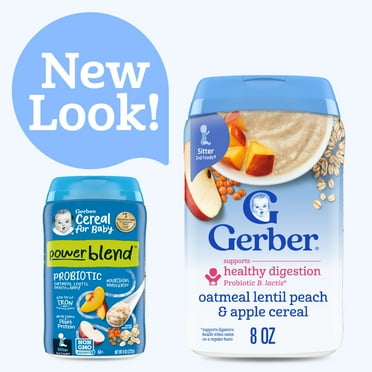 Gerber Cereal for Baby Power Blend 2nd Foods Probiotic Oatmeal Baby Cereal, Peach Apple, 8 oz Canister