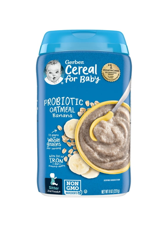 Gerber Cereal for Baby Probiotic Oatmeal Baby Cereal, Banana, 8 oz Canister