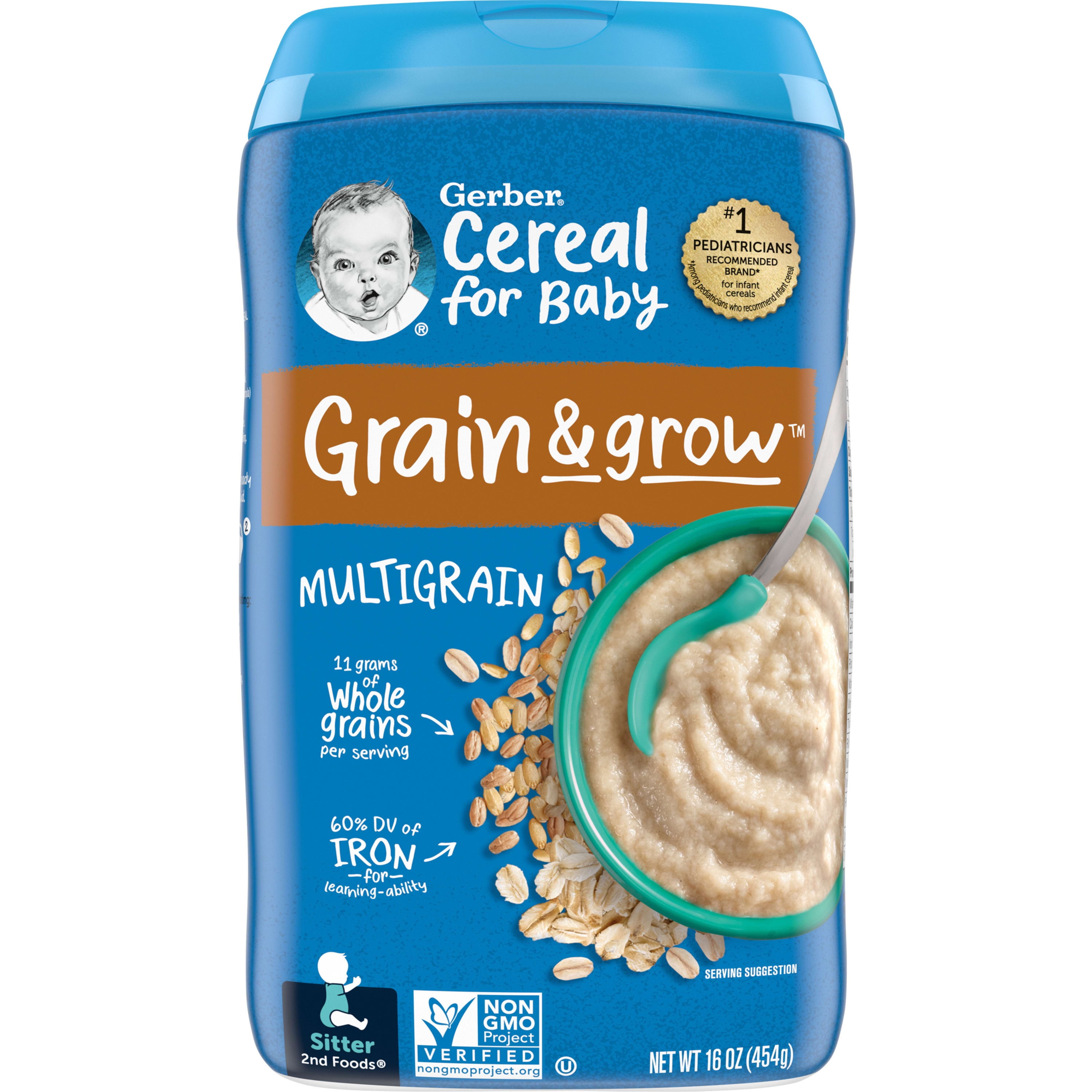 Gerber Cereal for Babyrain &row 2nd Foods Multigrain Baby Cereal, 16 oz  Canister