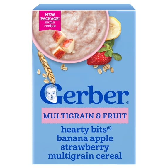 Gerber Hearty Bits Toddler Cereal, Banana Apple Strawberry Multigrain Cereal, Toddler Food 8 oz