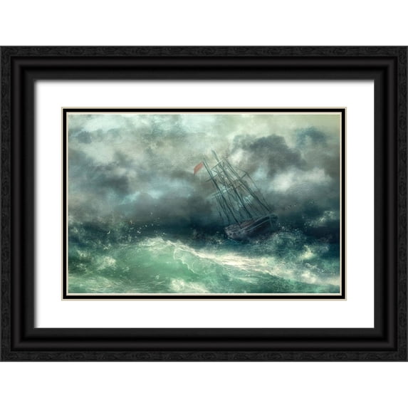 Gerber, Charlaine 14x11 Black Ornate Wood Framed with Double Matting Museum Art Print Titled - ...A Struggle In Stormy Seas...