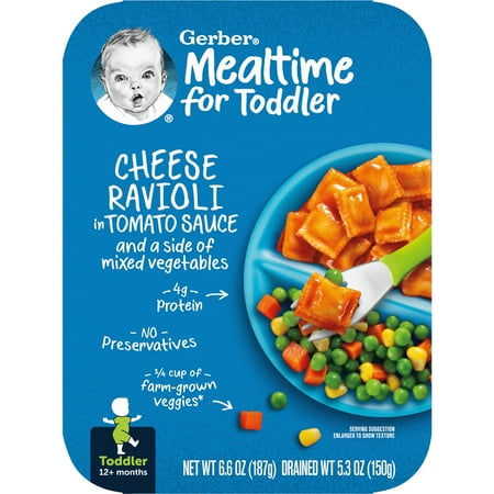 Gerber No Artificial Flavors Toddler Food Baby Food, Cheese Ravioli in Tomato Sauce, 6.6 oz Tray