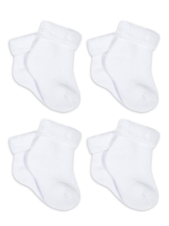 Baby Neutral White Terry Bootie Wiggle Proof Socks, 4-Pack, Sizes Newborn - 0/6 Months