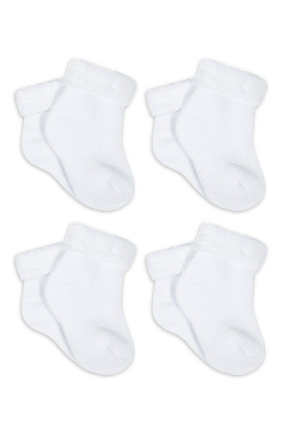 Baby Neutral White Terry Bootie Wiggle Proof Socks, 4-Pack, Sizes Newborn - 0/6 Months