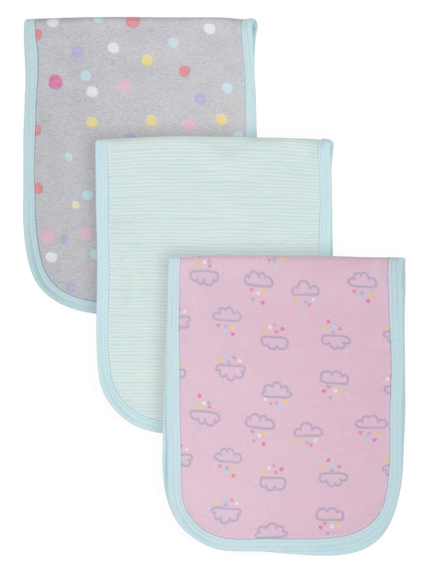 Gerber Cotton Burp Cloth, 3pk, Grey and Blue, Girls