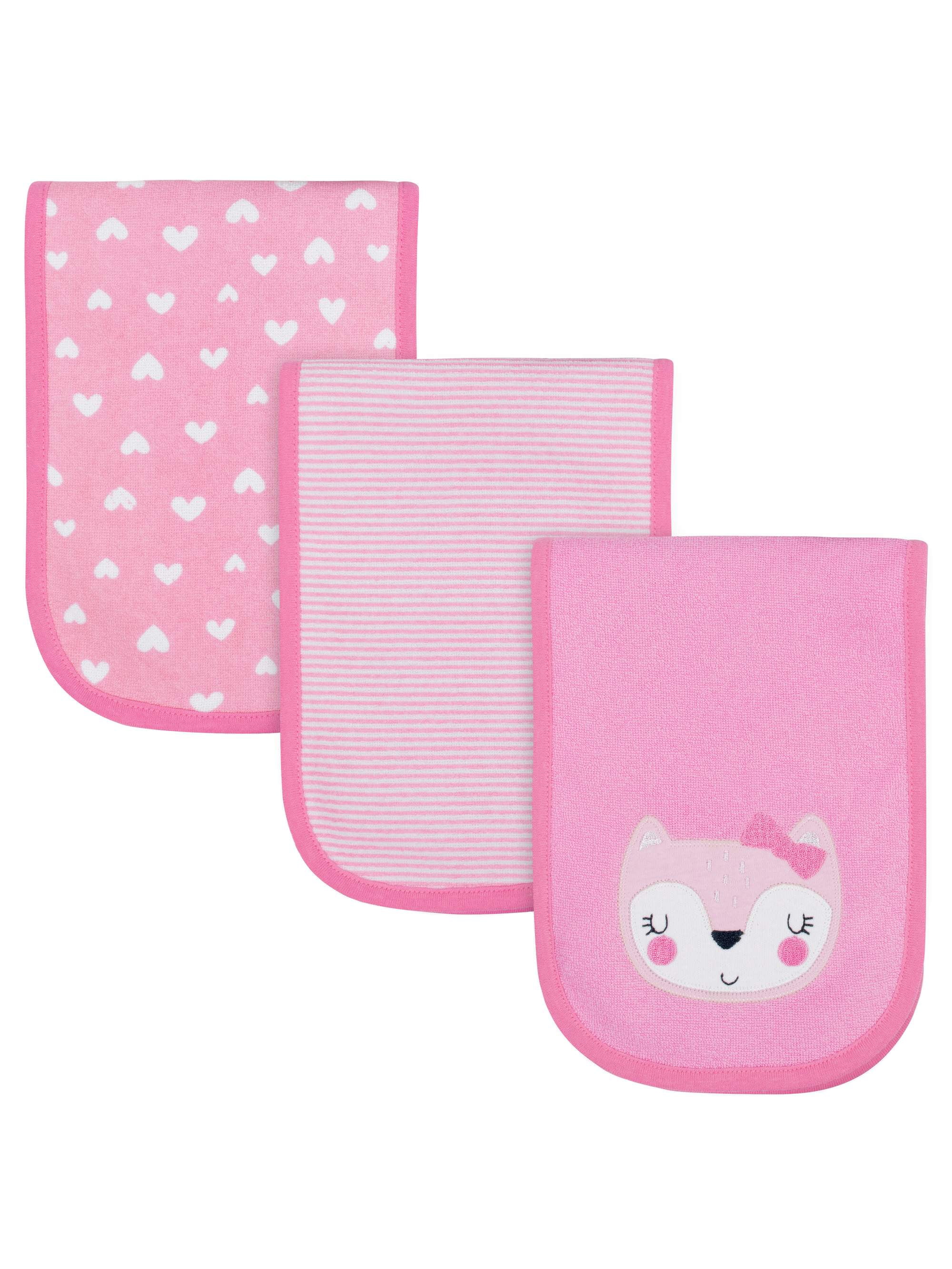 Gerber Cotton Burp Cloth, 3pk, White and Pink, Girls