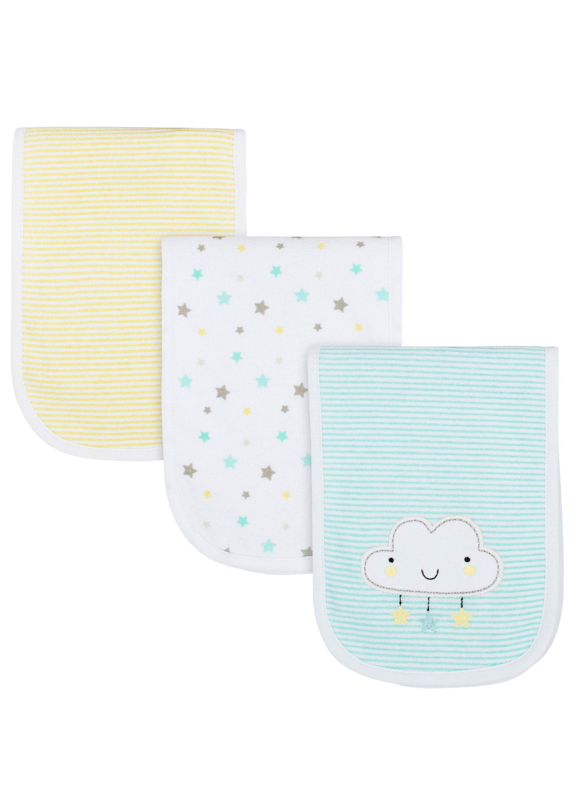 Gerber Cotton Burp Cloth, 3pk, White and Yellow, Unisex