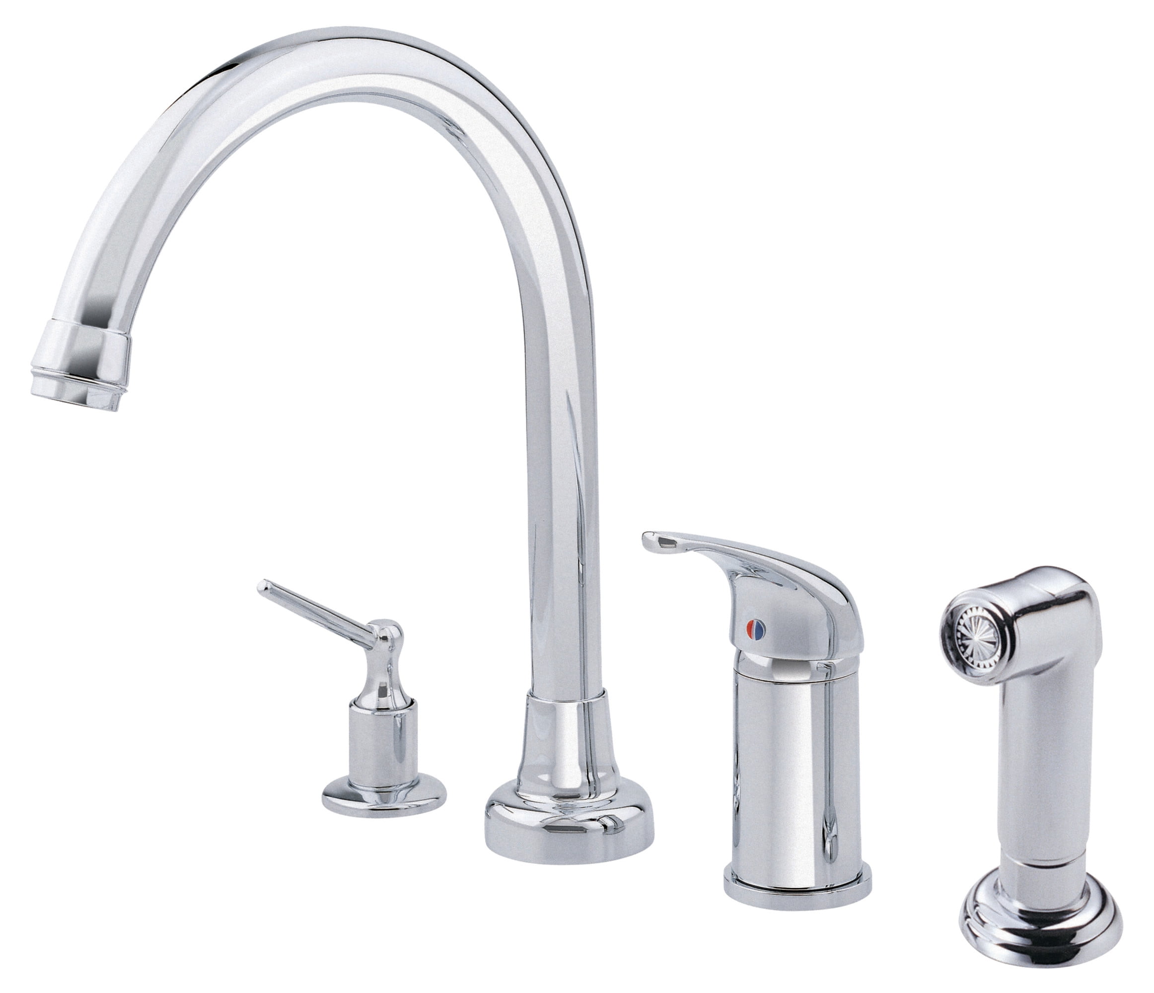 Chrome Single Handle High-Rise Kitchen Faucet with Side Spray and Soap Dispenser