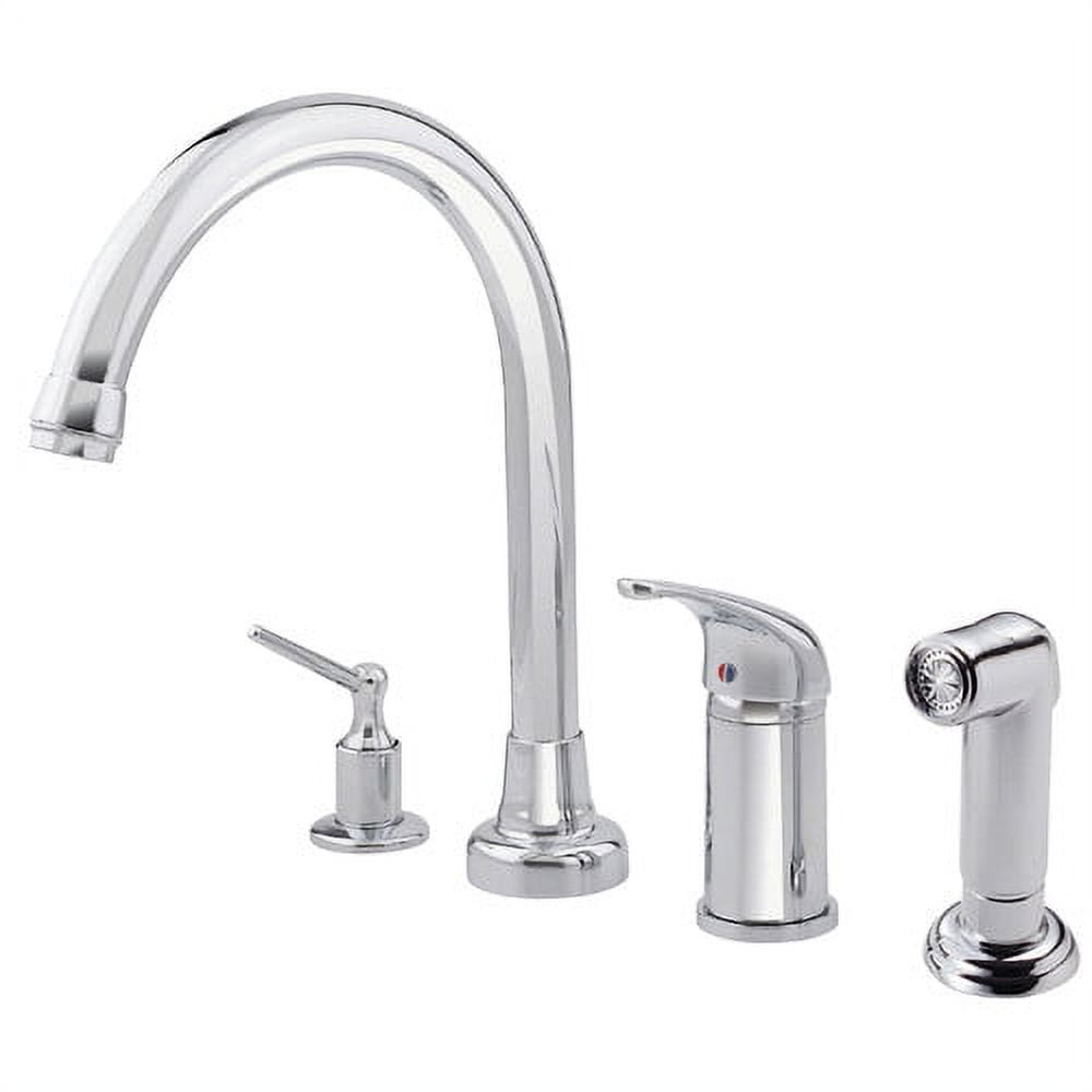 Chrome Single Handle High-Rise Kitchen Faucet with Side Spray and Soap Dispenser