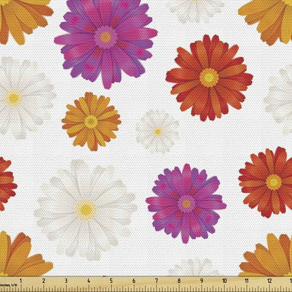 Ambesonne Gerber Daisy Fabric by the Yard Upholstery, Vibrant Color Blossoms, 1 Yard, Multicolor