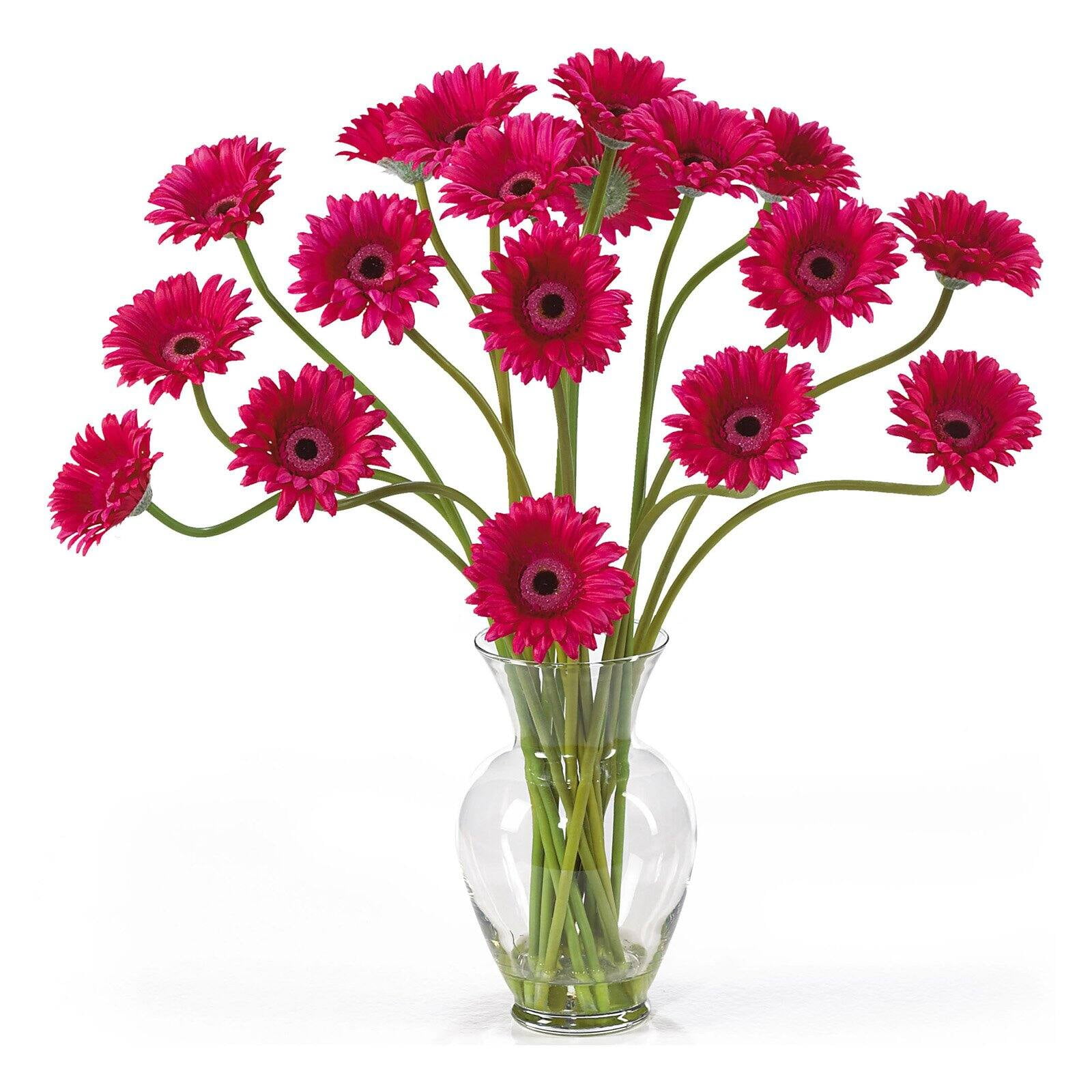 Beauty Pink Silk Gerber Daisy Arrangement in Glass Vase