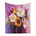 thumbnail image 1 of Gerber Daisy Soft Flannel Fleece Blanket, Hand Painted Floral Gerbera Daisy Sunflower and Green Leaf Bouquet Still Life, Cozy Plush for Indoor and Outdoor Use, 70" x 90", Multicolor, by Ambesonne, 1 of 6
