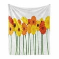 thumbnail image 1 of Gerber Daisy Soft Flannel Fleece Blanket, Orange and Yellow Color Flowers on Green Stems Horizontal Border, Cozy Plush for Indoor and Outdoor Use, 50" x 70", Orange Yellow and Green, by Ambesonne, 1 of 6