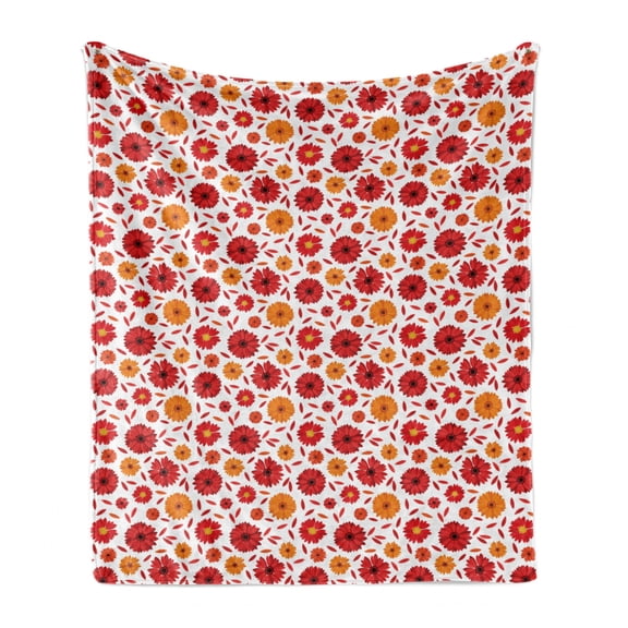 Gerber Daisy Soft Flannel Fleece Throw Blanket, Flowers and Petals of Gerbera in Warm Colors Natural Ornament, Cozy Plush for Indoor and Outdoor Use, 60" x 80", Vermilion Orange, by Ambesonne