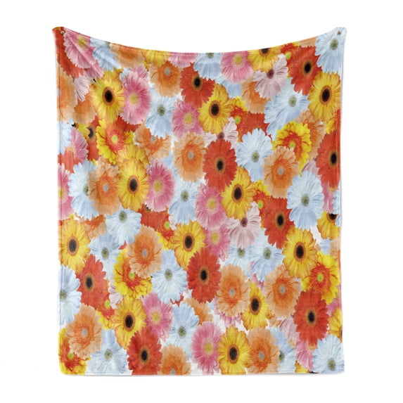 Gerber Daisy Soft Flannel Fleece Throw Blanket, Pattern with Realistic Fresh Growth of Summer Season Nature-Inspired Design, Cozy Plush for Indoor and Outdoor Use, 50" x 70", Multicolor, by Ambesonne
