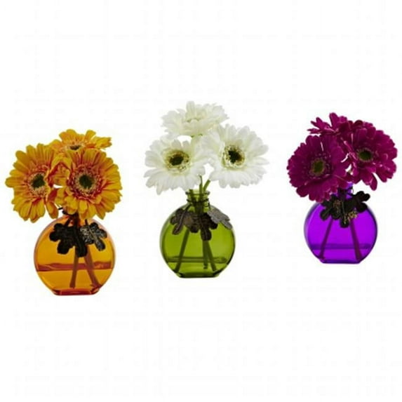 Gerber Daisy With Colored Vase - Set of 3
