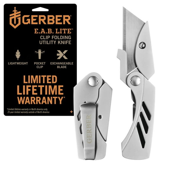 Gerber EAB Lite Clip Folding Utility Knife Razor Blade & Money Clip - 31-000345, Stainless Steel